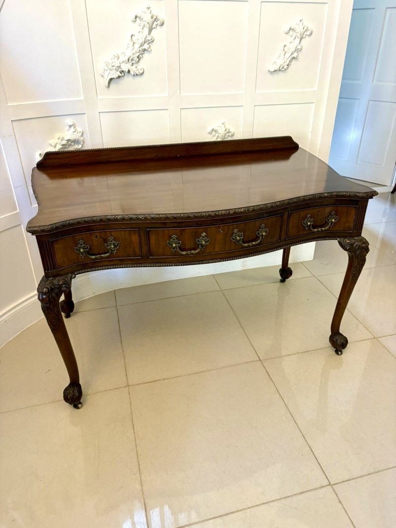 Antique Victorian Quality Carved Mahogany Desk/Console Table - Image 4